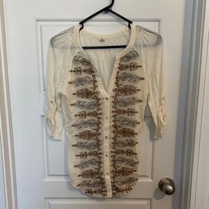 Elegant Cream and Brown Embroidered Blouse